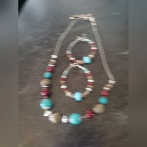 Avon Colorful Beaded Jewelry Set – Necklace, Bracelet & Hoop Earrings